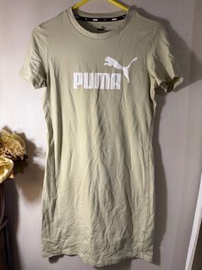 Puma Logo Tee Dress in Light Sage with Black Trim